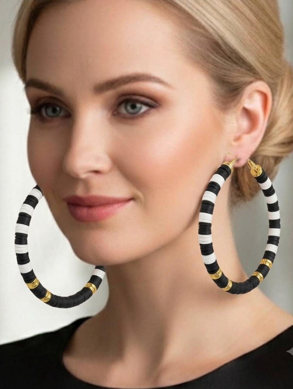 Polymer clay hoop earrings, earrings with Heishi beads and spacer beads 3.0